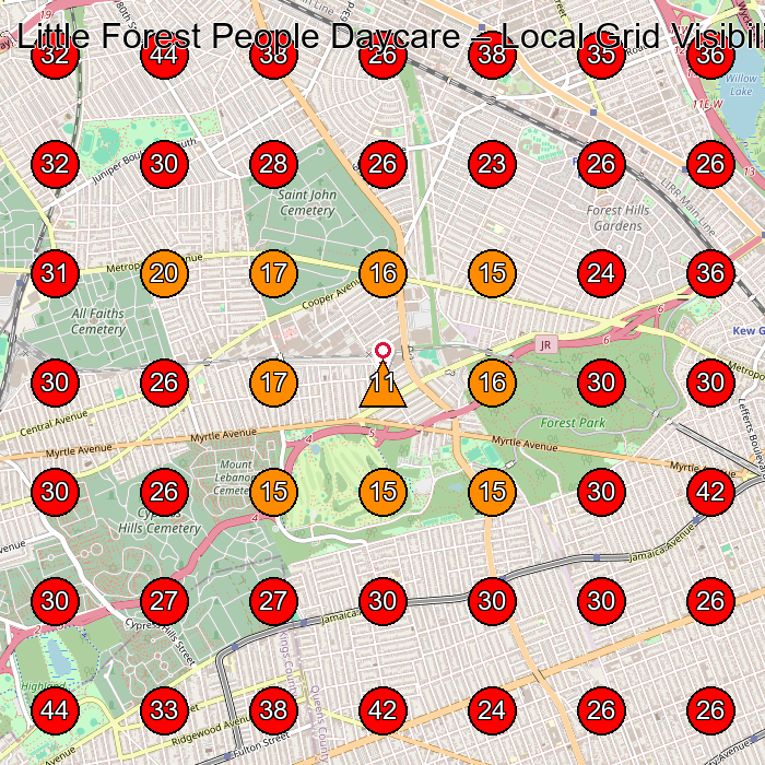 Little Forest People Daycare GeoGrid visibility map for Day Care Center in Forest Hills